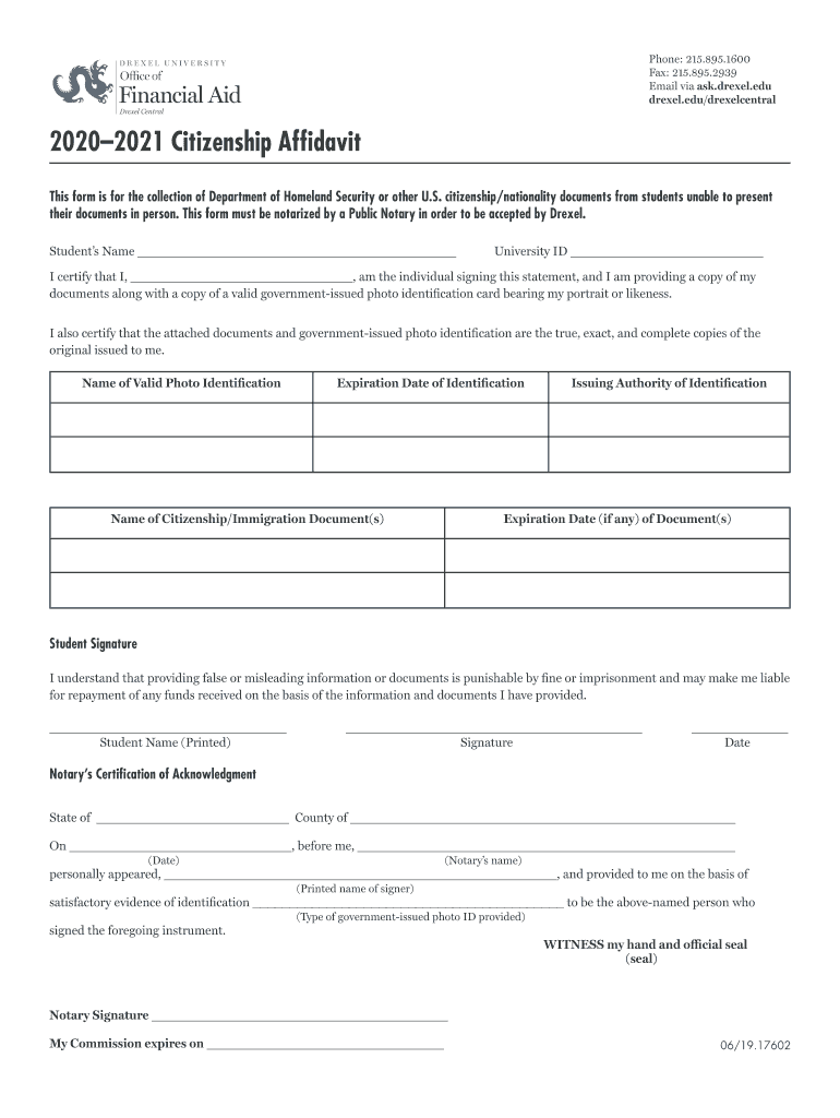 university citizenship affidavit Preview on Page 1