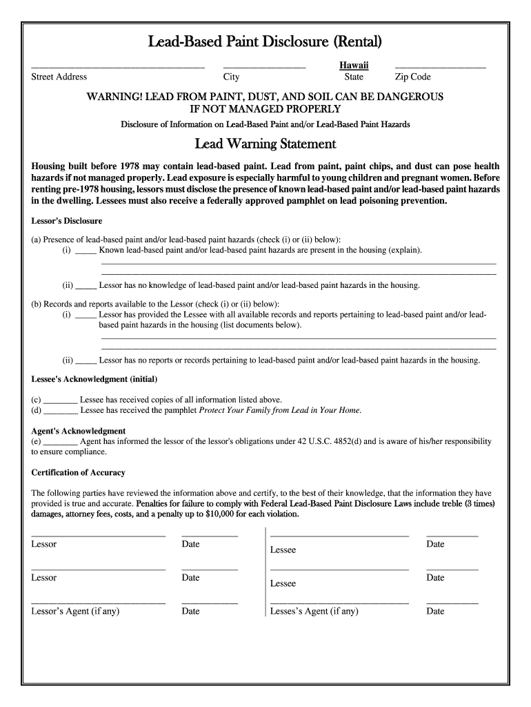 Lead Based Paint Disclosure For Rental Transaction Fill and Sign