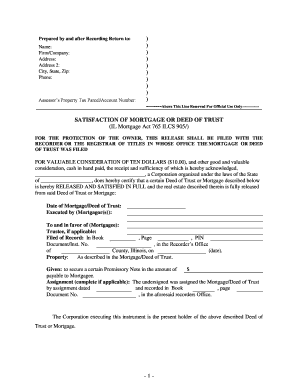 Illinois Satisfaction, Release or Cancellation of Mortgage by Corporation