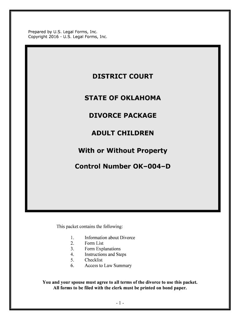 Fill, Edit and Print Oklahoma No-Fault Uncontested Agreed Divorce Package for Dissolution of ...