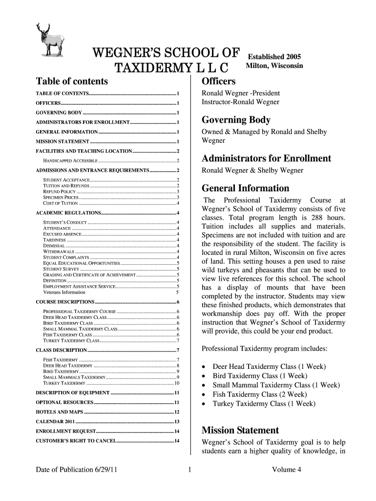 Fillable Online Taxidermy School in Wisconsin Wegner's Taxidermy