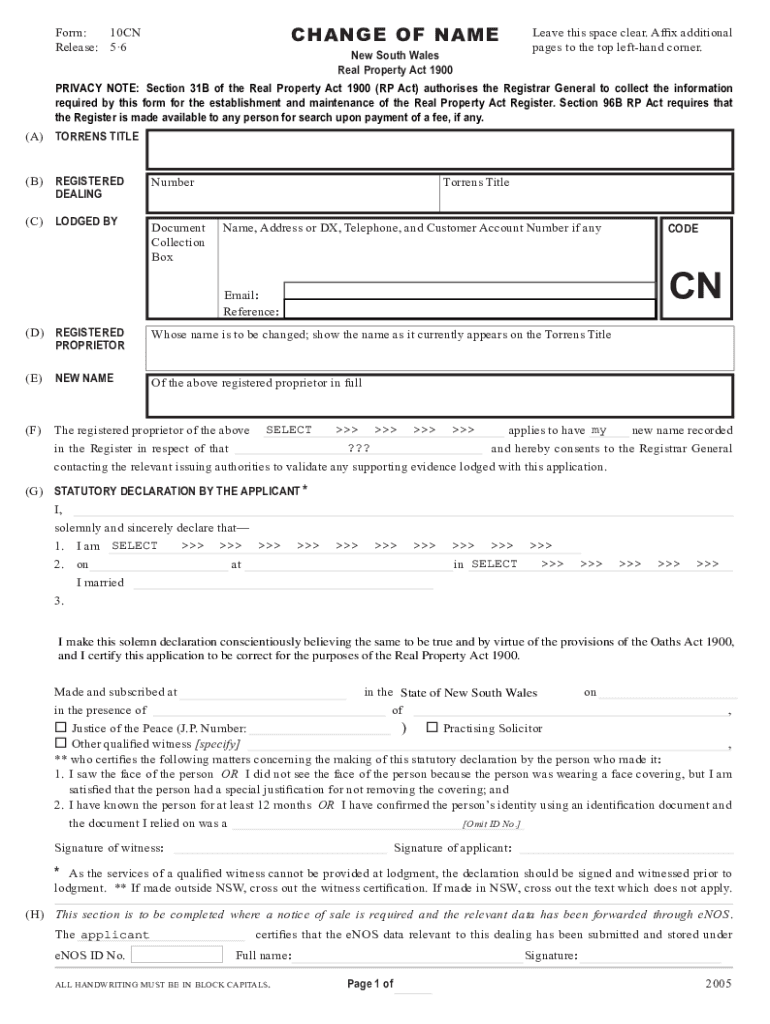 change of name form 10cn Preview on Page 1