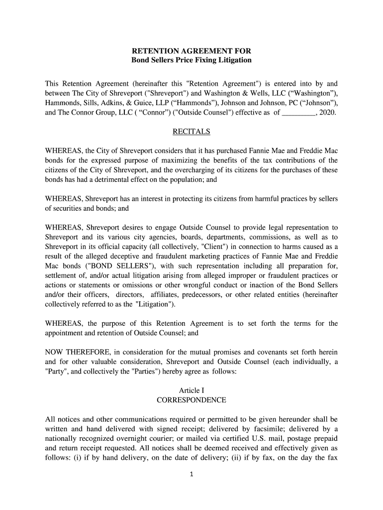 Fillable Online Employee Retention Agreement Template (with Sample) Fax ...