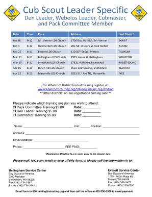 Fillable Online Cub Scout Leader Training Mount Baker Council Bsa Fax Email Print Pdffiller Fillable Online Cub Scout Leader Training Mount Baker Council Bsa Fax Email Print Pdffiller