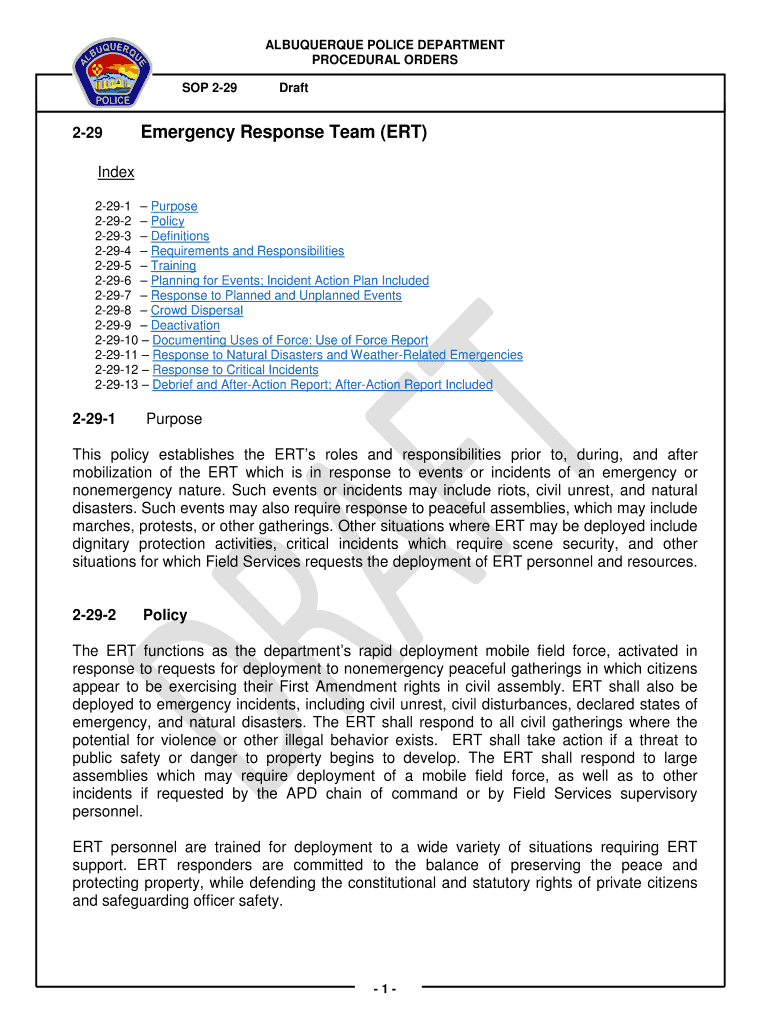 Fillable Online APD Standard Operating Procedures Albuquerque Police