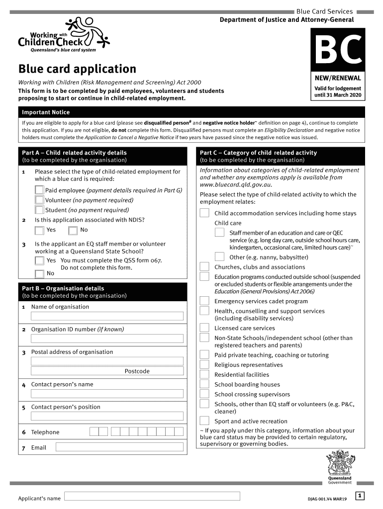 Fillable Online DJAG001BCBluecardapplication Blue Card Services Fax Email Print