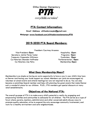 Fillable Online Pta Contact Information 2019 2020 Pta Board Members Fax Email Print Pdffiller pdffiller