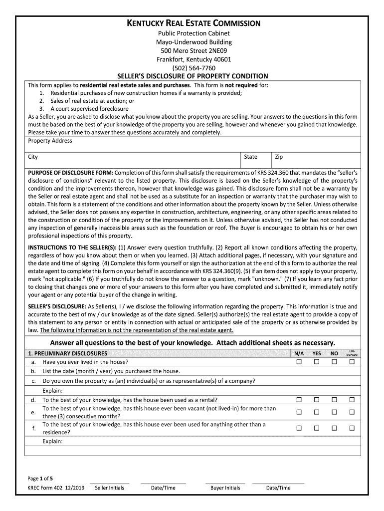 kentucky sellers disclosure Preview on Page 1