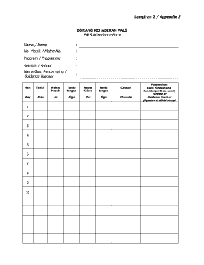 borang kehadiran pals