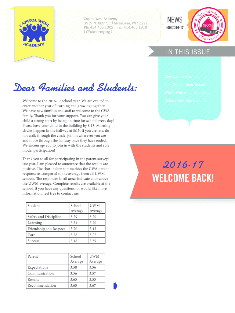 Fillable Online Core Values Quiz 2 Dear Families and Students Fax Email