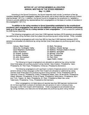 NOTICE OF LAY VOTING MEMBER ALLOCATION