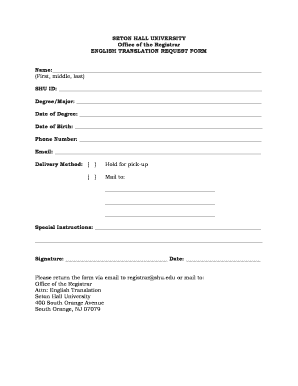 Fillable Online English Translation Request Form Pdf Fax Email Print