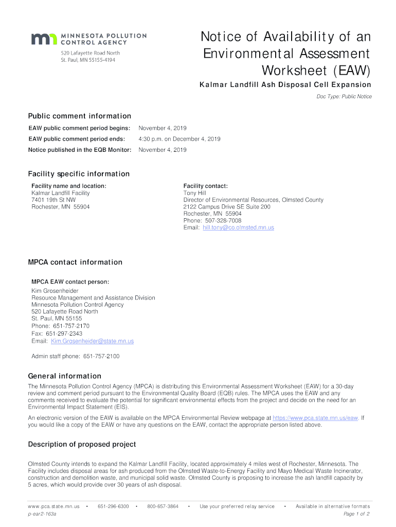 Fillable Online Kalmar Landfill Ash Disposal Cell Expansion EAW. Kalmar