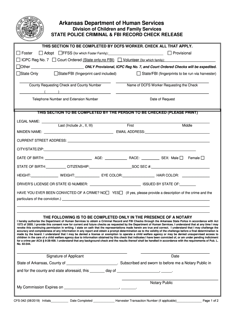 CFS-342 Criminal Background Check - Arkansas Department ...: Fill out &  sign online | DocHub