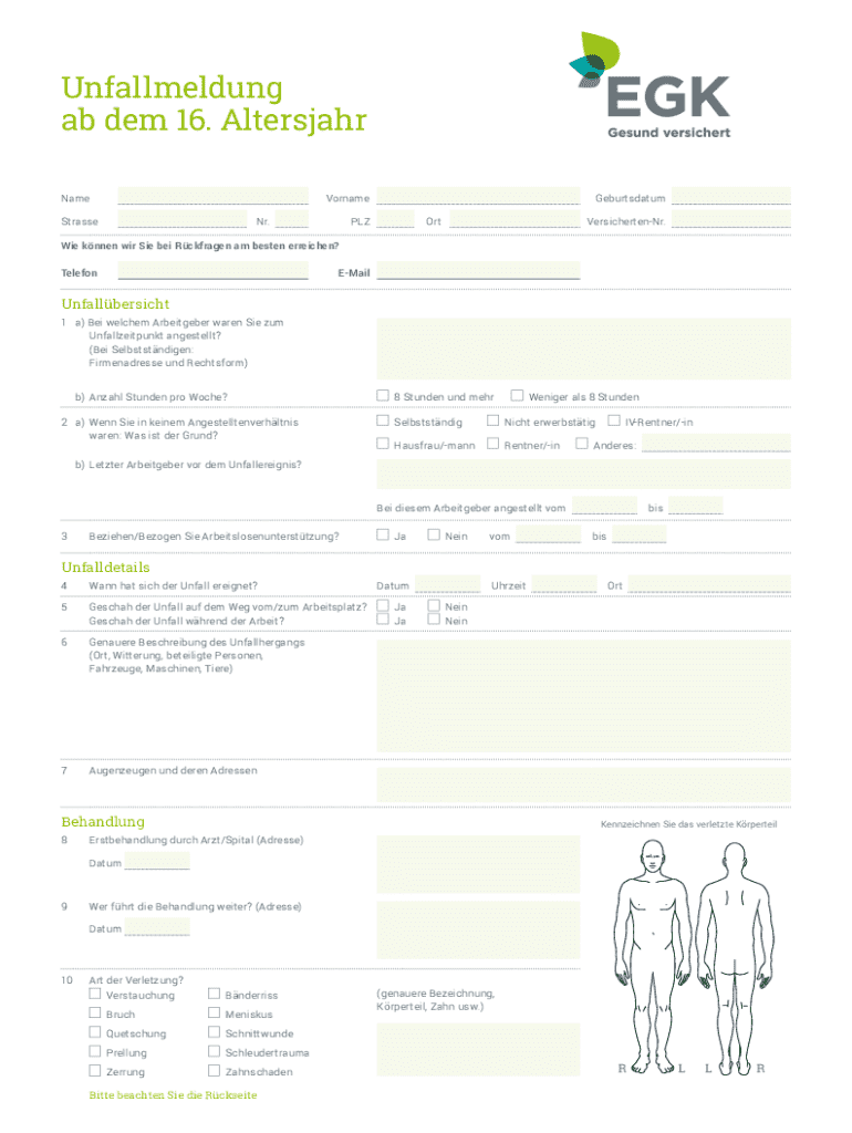 Unfallmeldung ab dem 16 Altersjahr - EGK-Gesundheitskasse Preview on Page 1