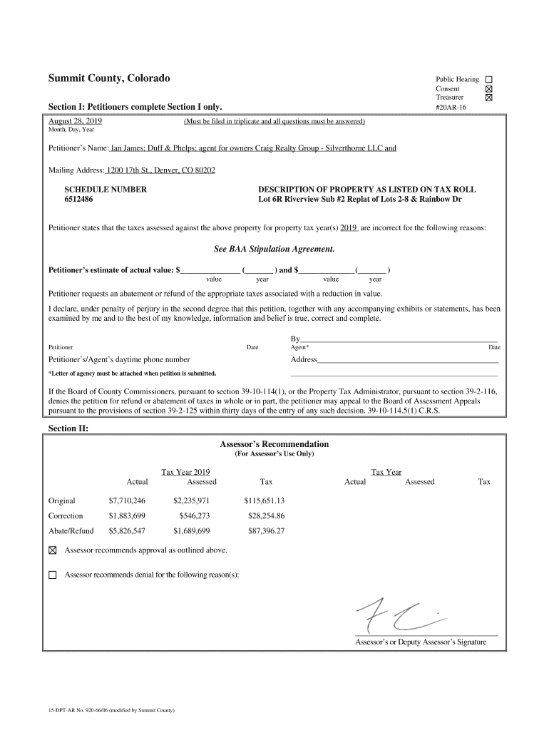 Fillable Online petition for abatement or refund of taxes Summit