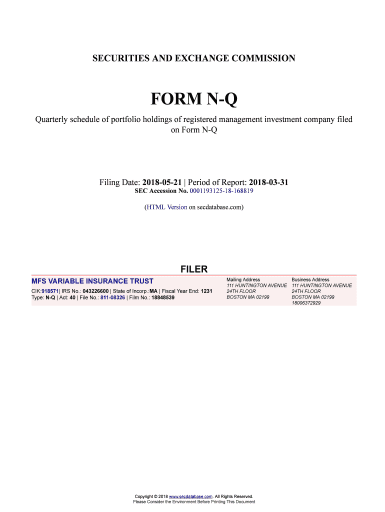 Fillable Online MFS VARIABLE INSURANCE TRUST Form NQ Filed 20180521