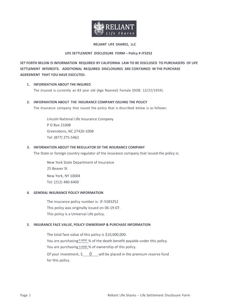 Reliant Life Shares Case Summary Preview on Page 1