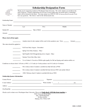 Scholarship Designation Form - Washington State University