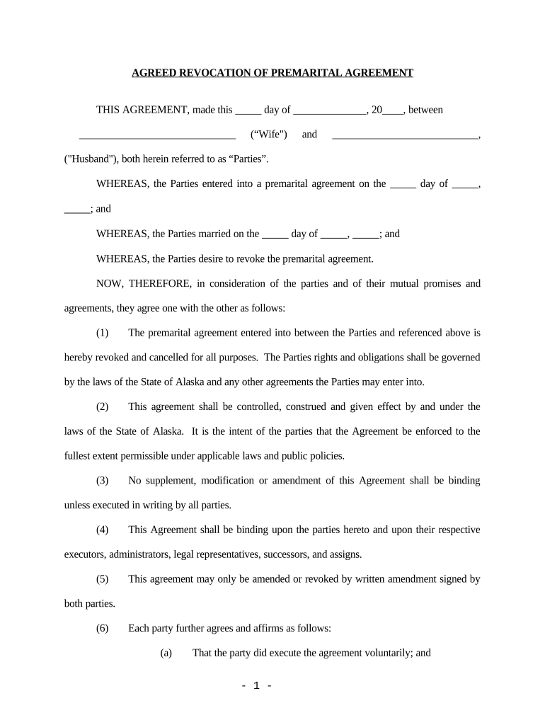 Revocation of Premarital or Prenuptial Agreement - Alaska Preview on Page 1