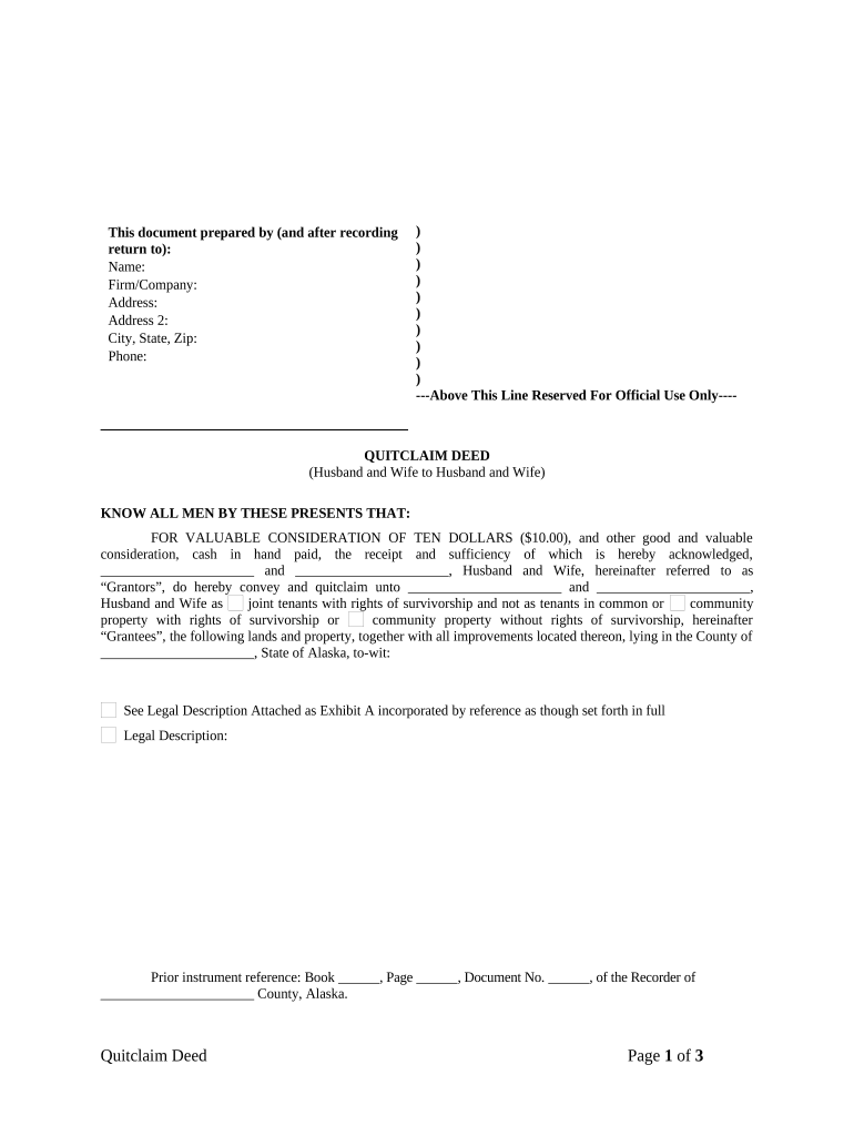 Quitclaim Deed from Husband and Wife to Husband and Wife - Alaska Preview on Page 1.