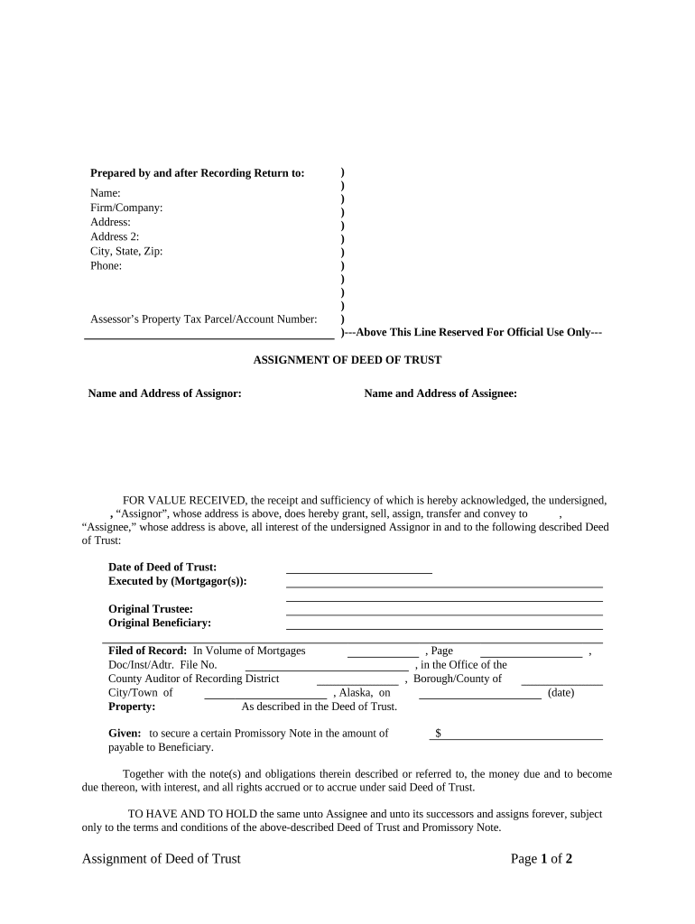 Assignment of Deed of Trust by Individual Mortgage Holder - Alaska Preview on Page 1