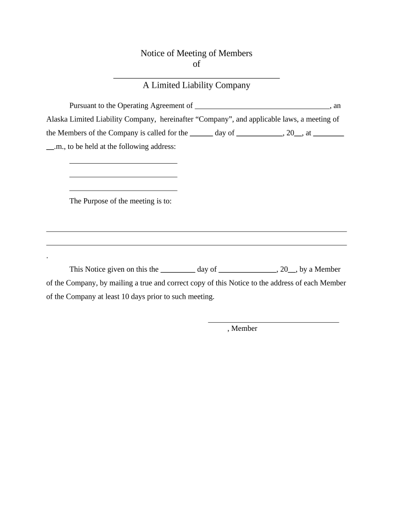 LLC Notices, Resolutions and other Operations Forms Package - Alaska Preview on Page 1.