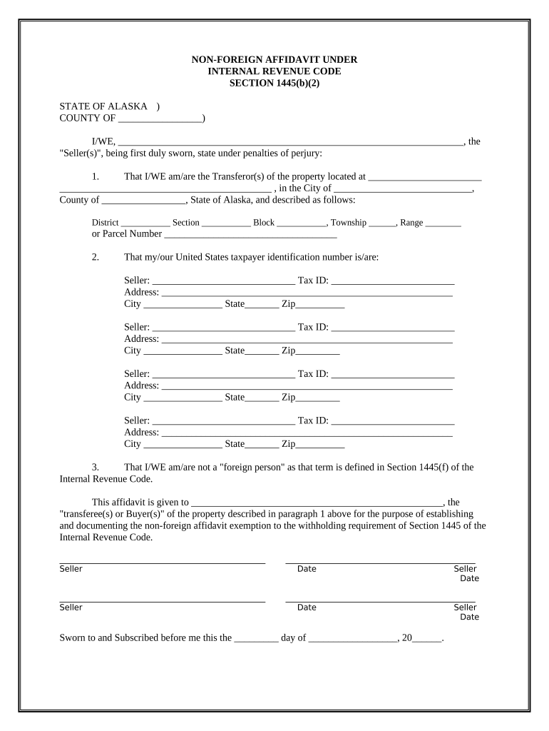 Non-Foreign Affidavit Under IRC 1445 - Alaska Preview on Page 1