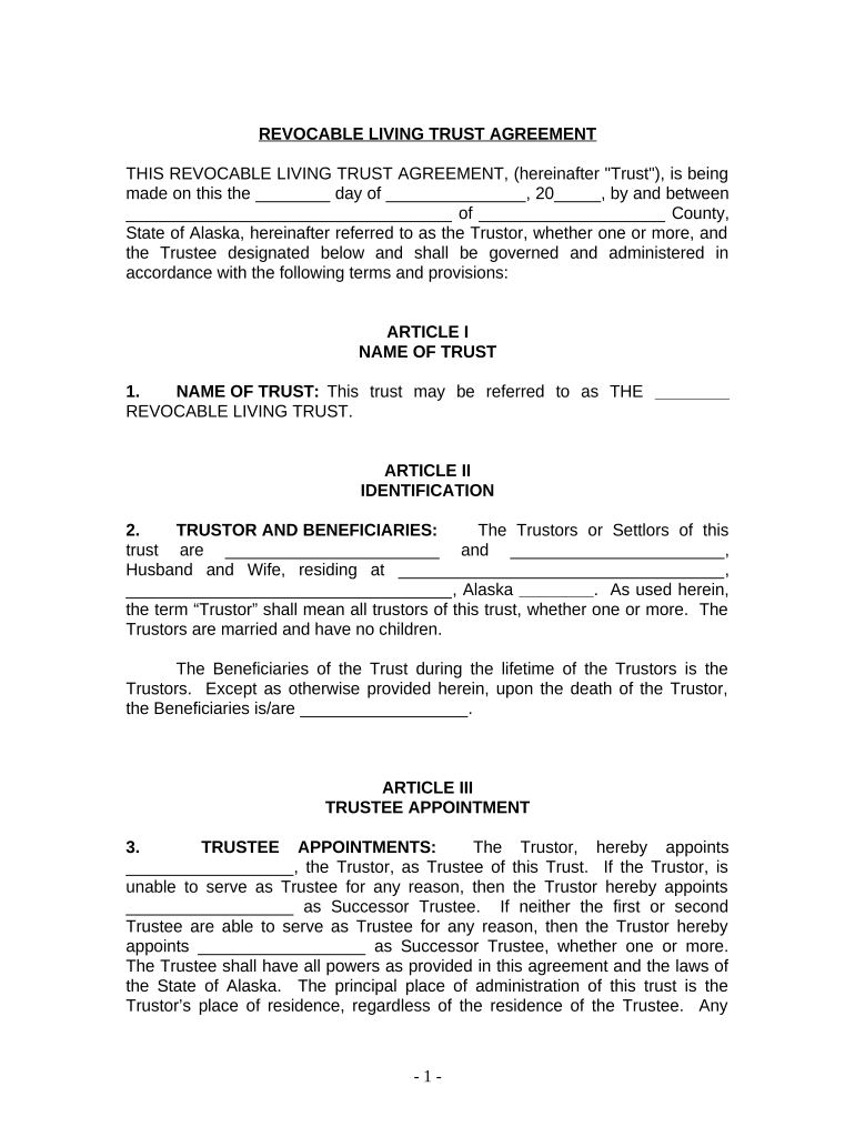 Living Trust for Husband and Wife with No Children - Alaska Preview on Page 1