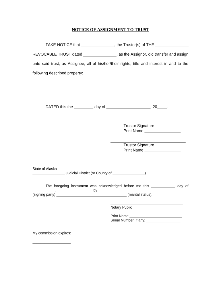 Notice of Assignment to Living Trust - Alaska Preview on Page 1