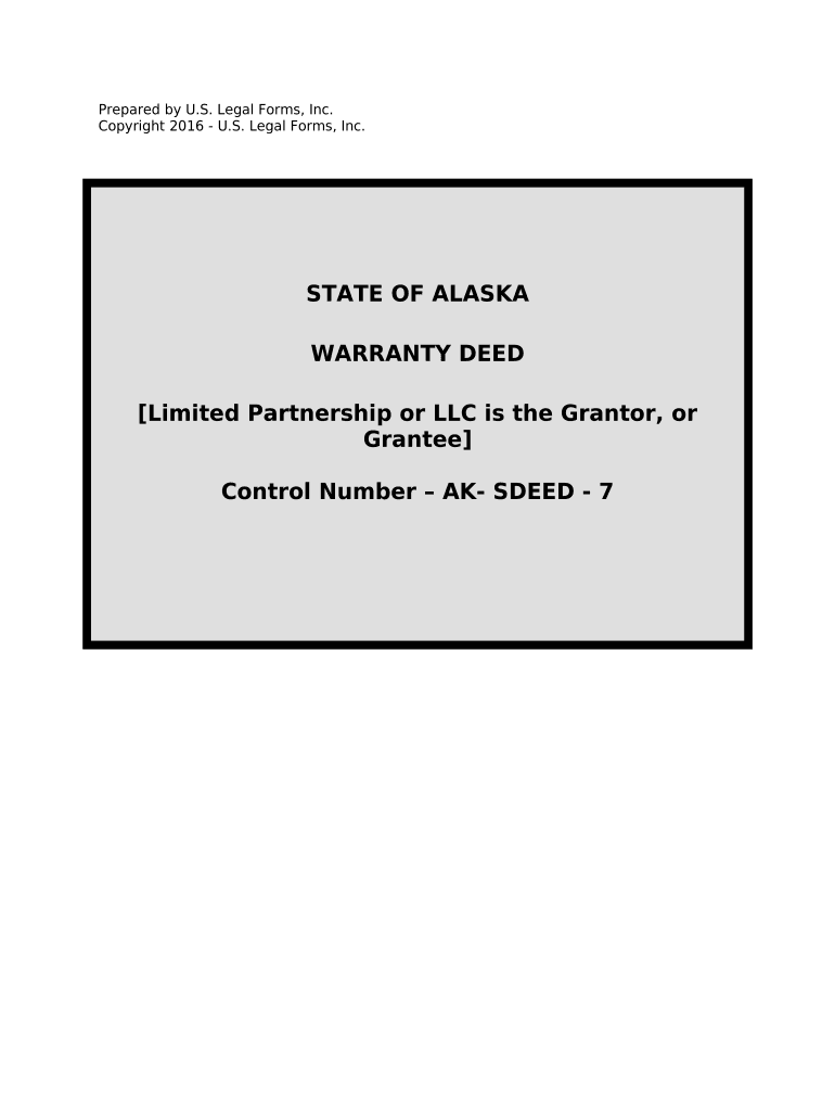 Warranty Deed from Limited Partnership or LLC is the Grantor, or Grantee - Alaska Preview on Page 1