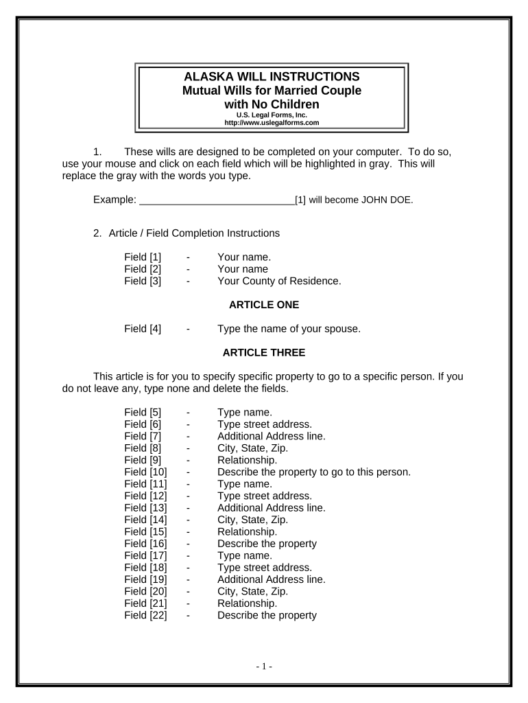 Mutual Wills package with Last Wills and Testaments for Married Couple with No Children - Alaska Preview on Page 1