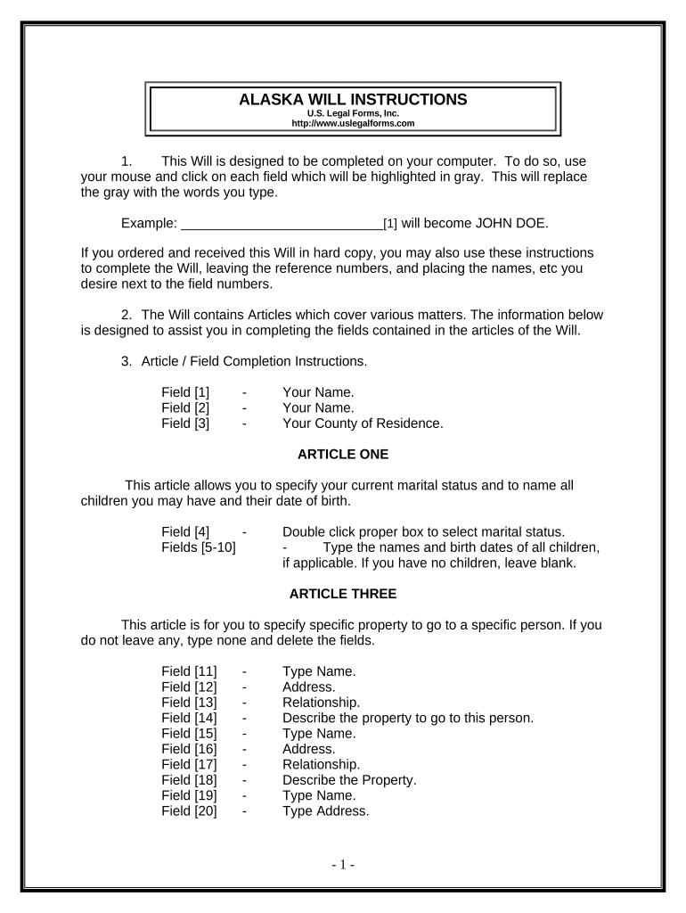 Last Will and Testament for other Persons - Alaska Preview on Page 1