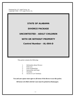 No-Fault Uncontested Agreed Divorce Package for Dissolution of Marriage with Adult Children and with or without Property and Debts - Alabama