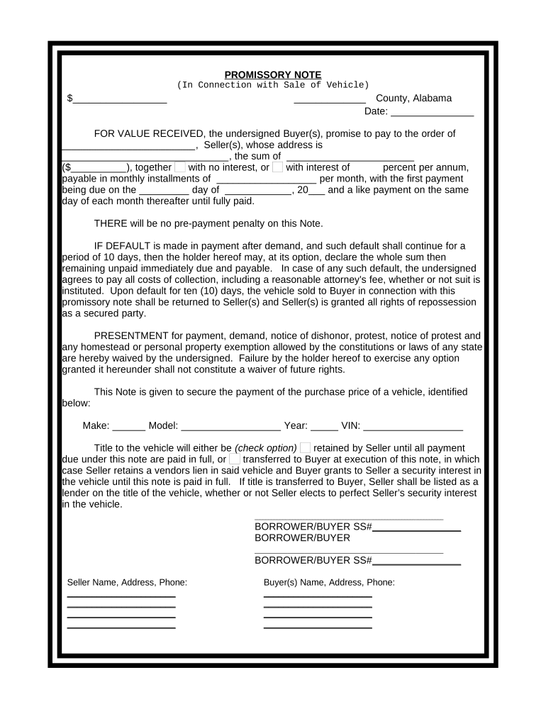 promissory note template alabama Preview on Page 1