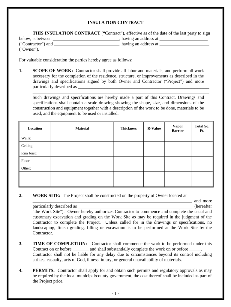 Insulation Contract for Contractor - Alabama Preview on Page 1