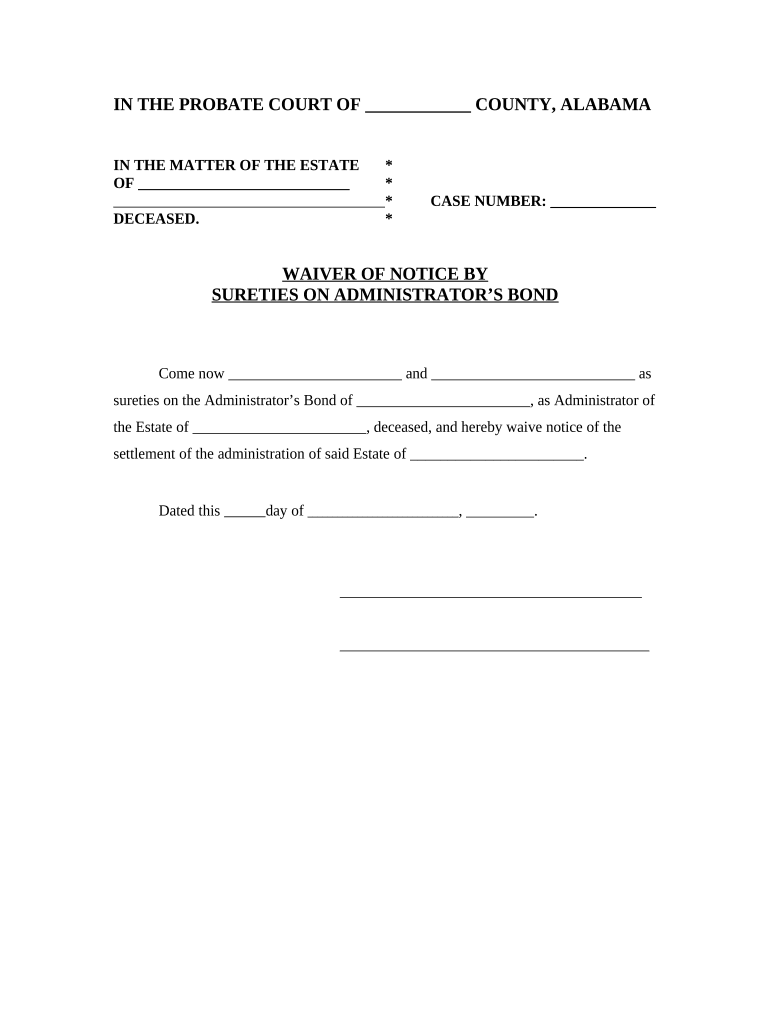 waiver of notice of probate of will alabama Preview on Page 1