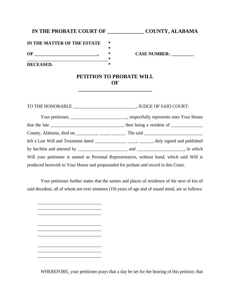 Petition To Probate Will Alabama Fill Out Sign Online DocHub