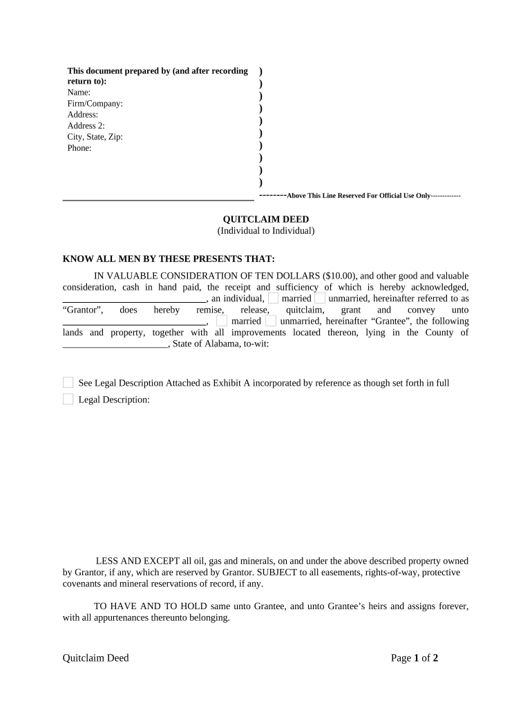 alabama quitclaim deed Preview on Page 1