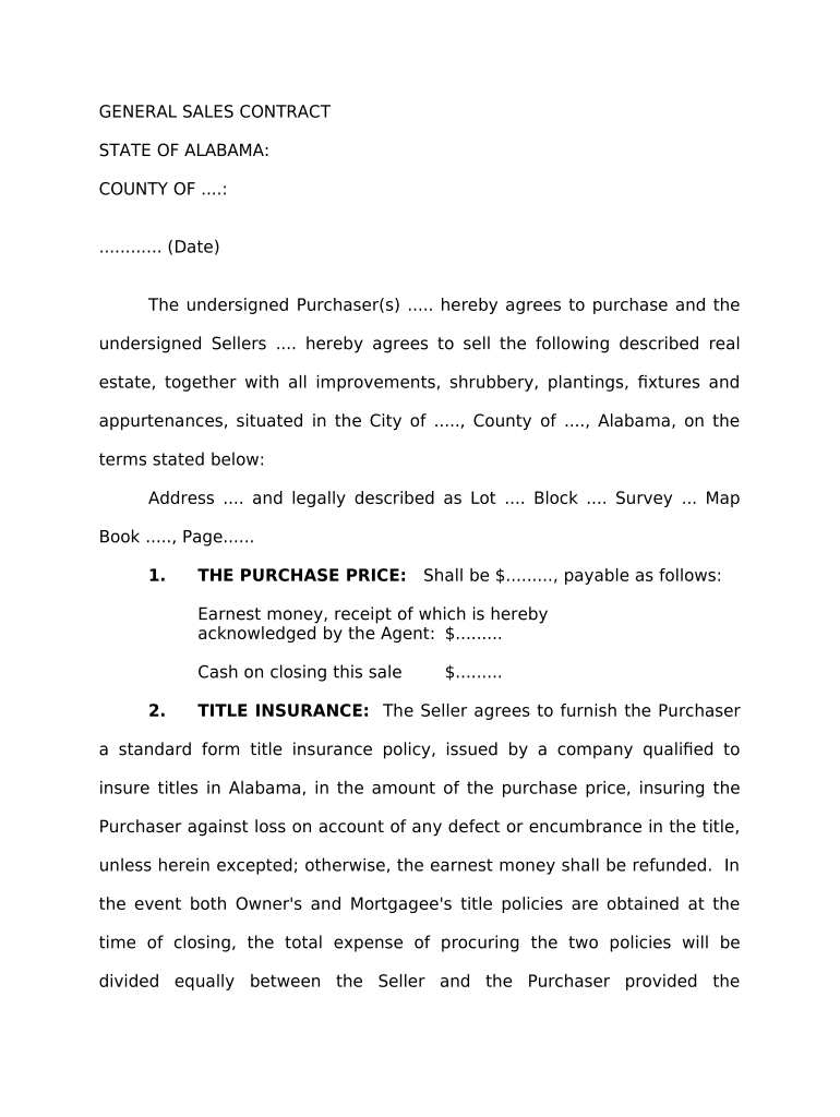 General Sales Contract - Alabama Preview on Page 1.