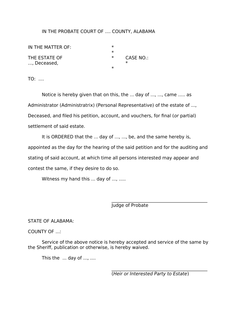 Notice and Order on Petition of Discharge - Alabama Preview on Page 1.