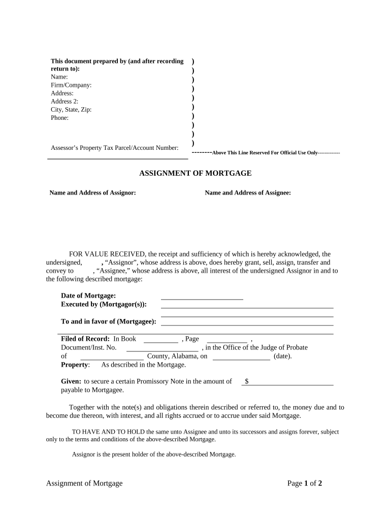 Assignment of Mortgage by Corporate Mortgage Holder - Alabama Preview on Page 1