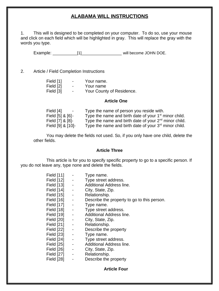 Mutual Wills or Last Will and Testaments for Unmarried Persons living together with Minor Children - Alabama Preview on Page 1.