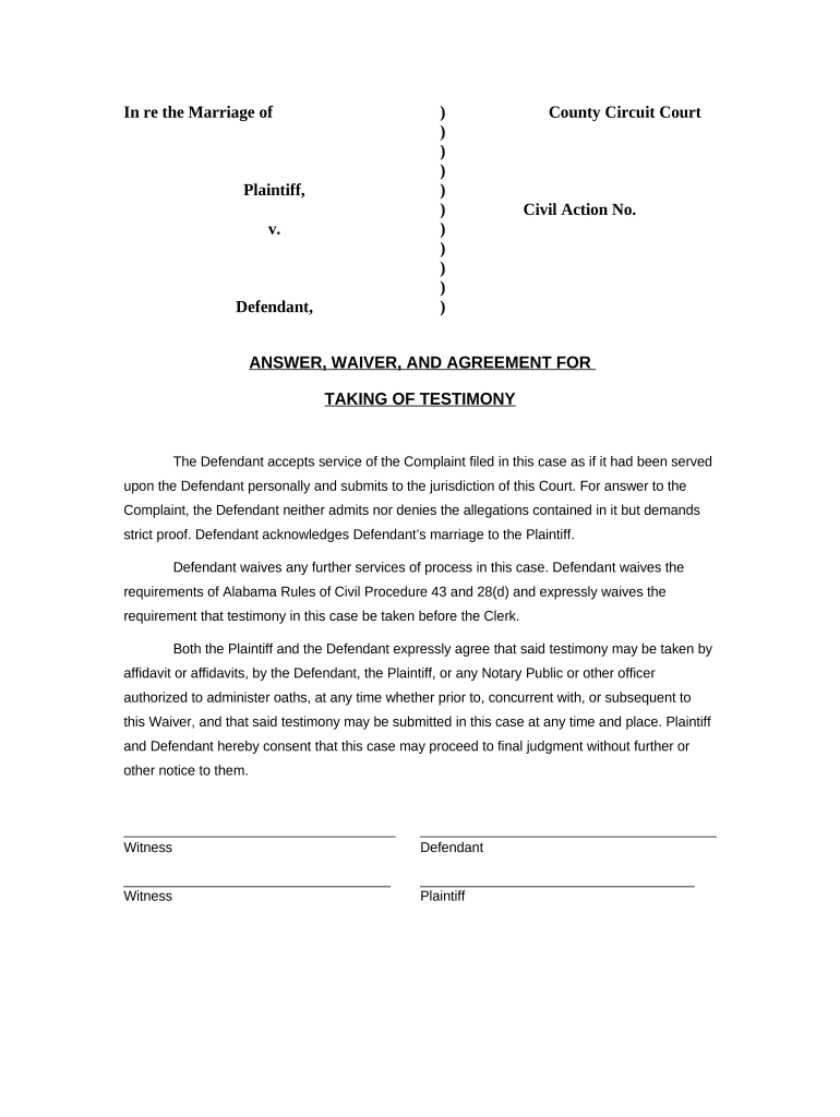 answer and waiver divorce alabama Preview on Page 1