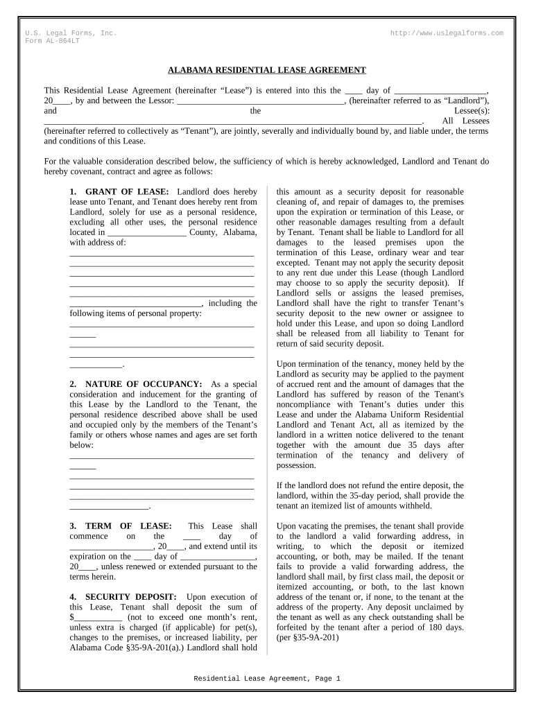 alabama residential lease agreement word Preview on Page 1