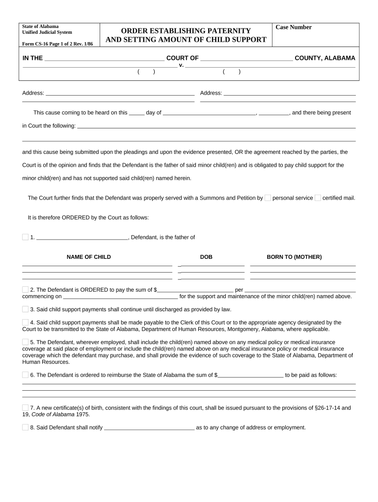 Alabama Establishing Fill Out Sign Online DocHub