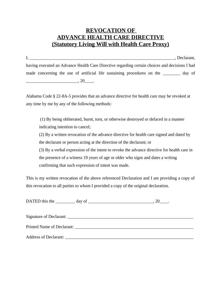 Revocation of Advance Health Care Directive - Alabama Preview on Page 1