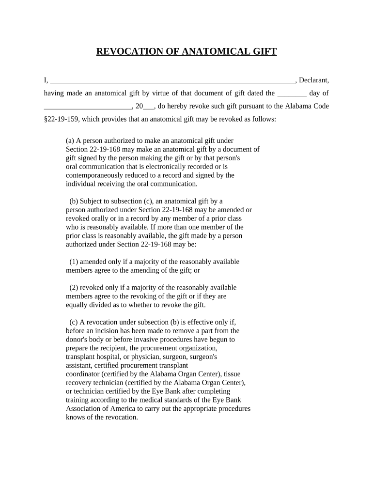 Revocation of Anatomical Gift Donation - Alabama Preview on Page 1