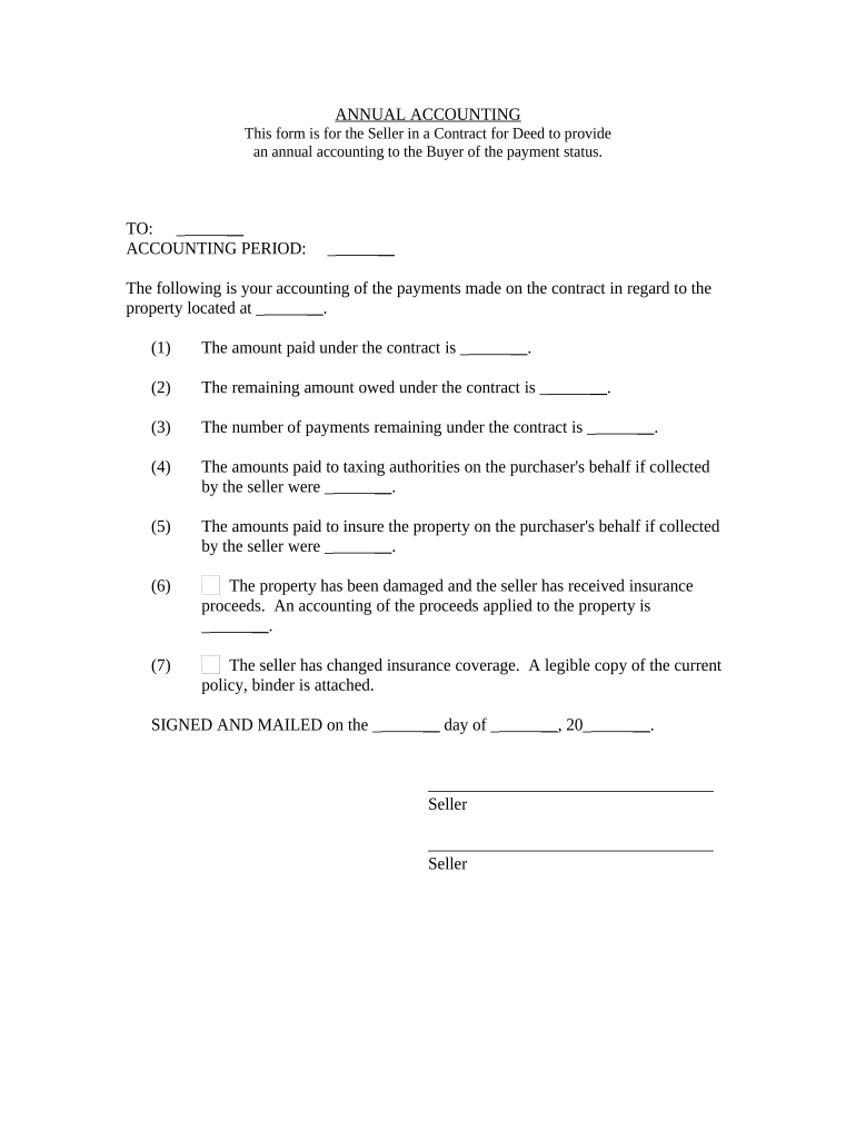 Contract for Deed Seller&#039;s Annual Accounting Statement - Arkansas Preview on Page 1