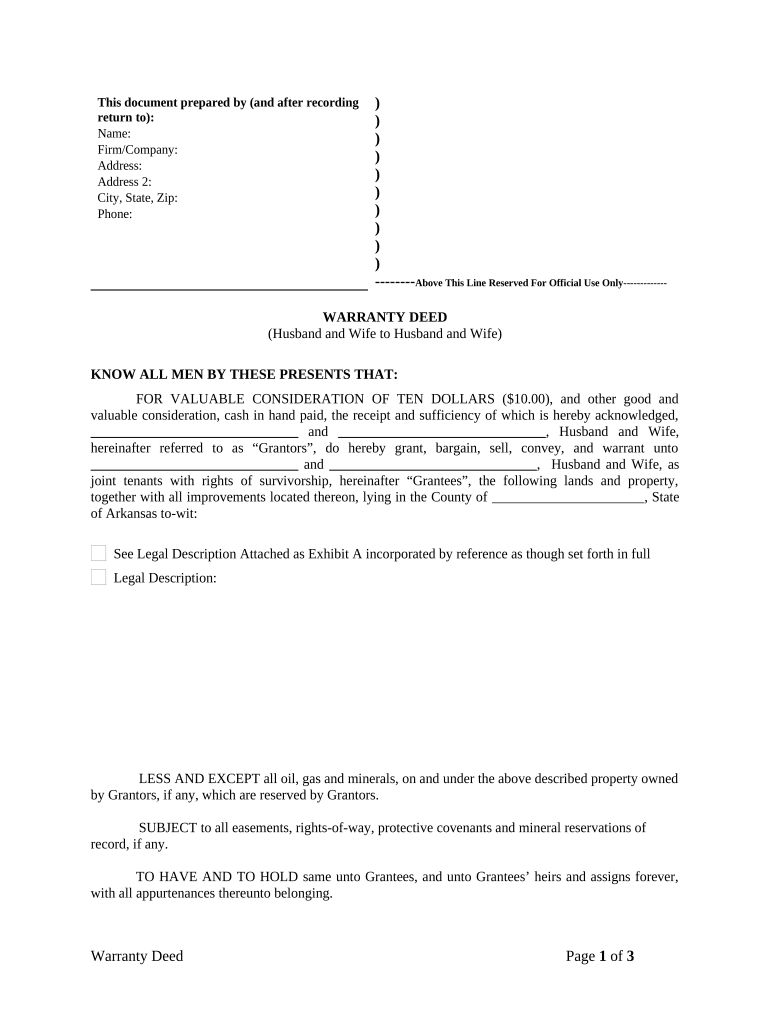 Warranty Deed from Husband and Wife to Husband and Wife - Arkansas Preview on Page 1